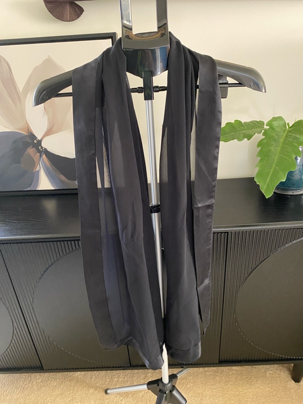 Vintage Specialty House 100% Silk Black Scarf